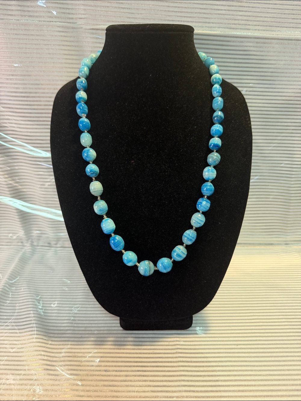Blue Glass Beaded Necklace - Women Jewelry